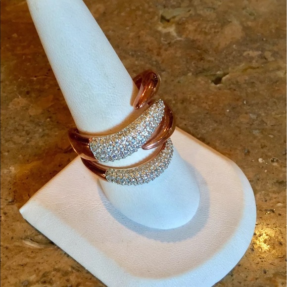 Bronzo Italia Pave Crystal Interlocking Ring Italy - Picture 3 of 5